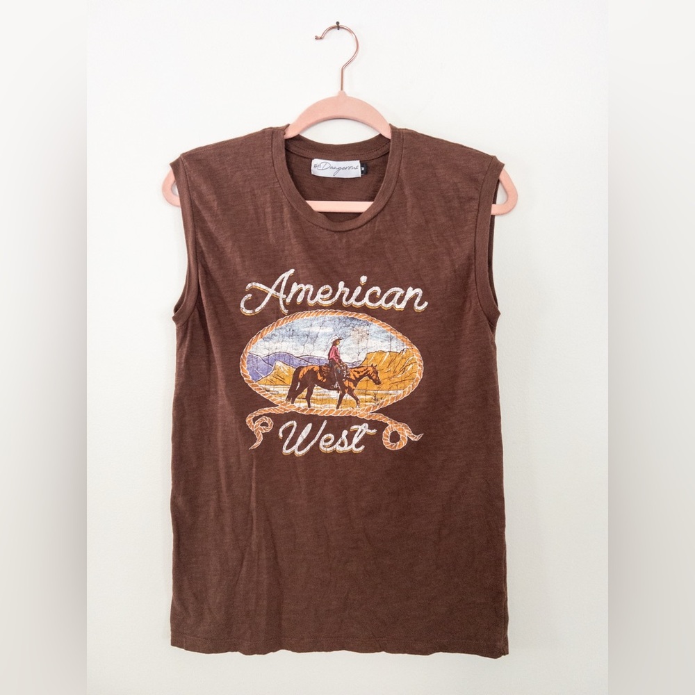 Girl Dangerous American West Sleeveless Multicolor Graphic Tee Brown Size M